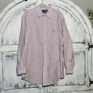 Ralph Lauren Yarmouth 100% Cotton Oxford Plaid Mens 16 1/2 34/35 Button Up Shirt